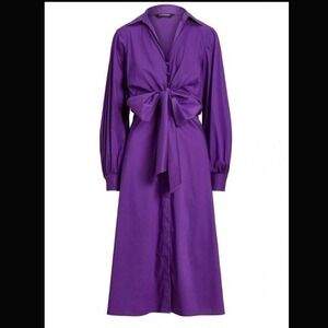 Lauren Ralph Lauren Womens Purple Tie-Front Cotton-Blend Shirtdress - Size 2